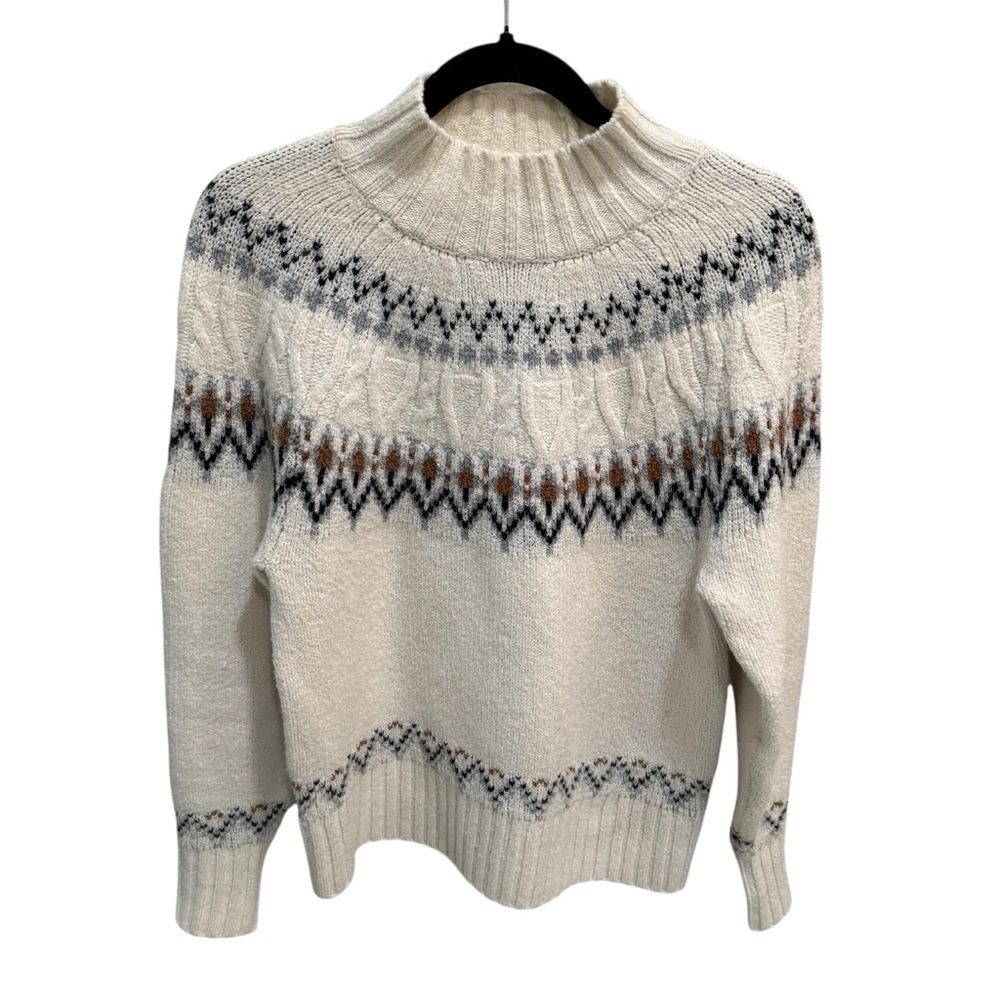 Nicole Miller Artelier Sweater Womens Small Cream Fair Isle Turtleneck Pullover